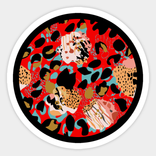 Modern abstract rose and leopard texture red Sticker